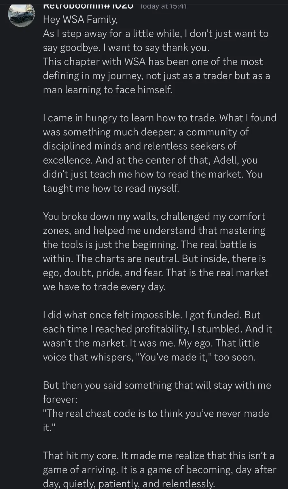 Wall Street Akhi member feedback screenshot 7